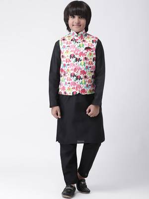 Multicolor printed silk blend boys-kurta-pyjama 1