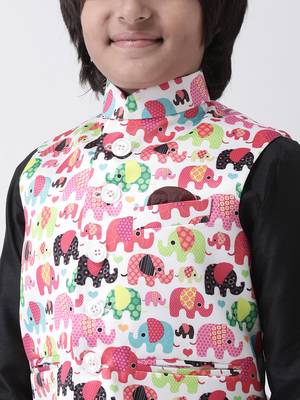 Multicolor printed silk blend boys-kurta-pyjama 4
