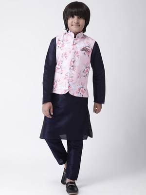 Multicolor printed silk blend boys-kurta-pyjama 1