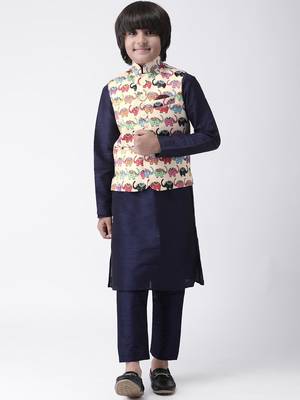 Multicolor printed silk blend boys-kurta-pyjama 1