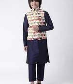 Multicolor printed silk blend boys-kurta-pyjama