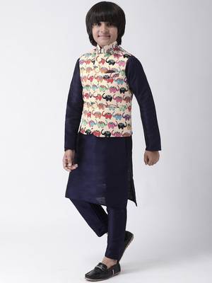 Multicolor printed silk blend boys-kurta-pyjama 2