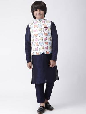 Multicolor printed silk blend boys-kurta-pyjama 1