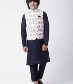 Multicolor printed silk blend boys-kurta-pyjama
