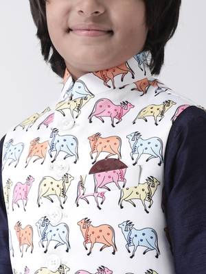 Multicolor printed silk blend boys-kurta-pyjama 4
