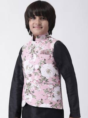 Multicolor printed silk blend boys-nehru-jacket 2