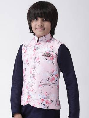 Multicolor printed silk blend boys-nehru-jacket 2