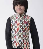 Multicolor printed silk blend boys-nehru-jacket