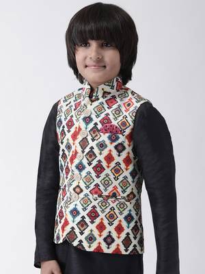 Multicolor printed silk blend boys-nehru-jacket 2