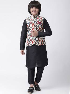 Multicolor printed silk blend boys-nehru-jacket 4