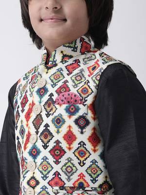 Multicolor printed silk blend boys-nehru-jacket 5