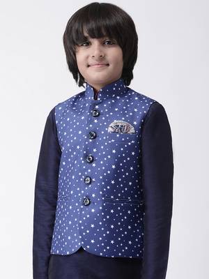 Multicolor printed silk blend boys-nehru-jacket 1
