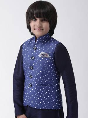 Multicolor printed silk blend boys-nehru-jacket 2