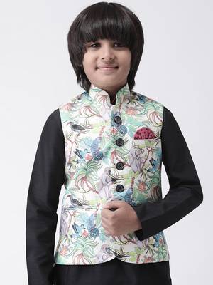 Multicolor printed silk blend boys-nehru-jacket 1