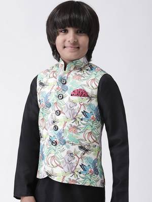 Multicolor printed silk blend boys-nehru-jacket 2