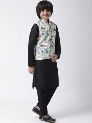 Multicolor printed silk blend boys-nehru-jacket 4