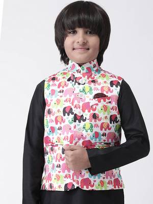 Multicolor printed silk blend boys-nehru-jacket 1