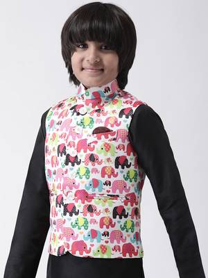 Multicolor printed silk blend boys-nehru-jacket 2