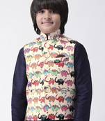 Multicolor printed silk blend boys-nehru-jacket