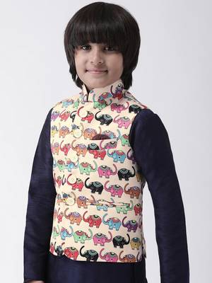 Multicolor printed silk blend boys-nehru-jacket 2