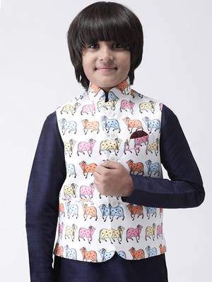 Multicolor printed silk blend boys-nehru-jacket 1
