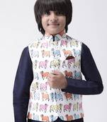 Multicolor printed silk blend boys-nehru-jacket