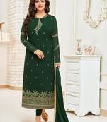 Dark Green Georgette Heavy Embroidered Women's Semi-stitched Salwar Suit