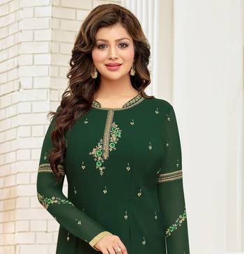 Dark Green Georgette Heavy Embroidered Women's Semi-stitched Salwar Suit 3