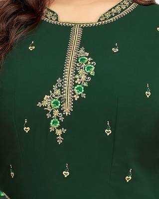 Dark Green Georgette Heavy Embroidered Women's Semi-stitched Salwar Suit 4