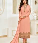 Peach Georgette Heavy Embroidered Women's Semi-stitched Salwar Suit