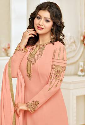 Peach Georgette Heavy Embroidered Women's Semi-stitched Salwar Suit 2