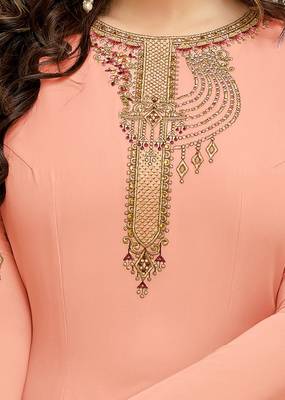 Peach Georgette Heavy Embroidered Women's Semi-stitched Salwar Suit 4