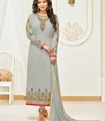Grey Georgette Heavy Embroidered Women's Semi-stitched Salwar Suit