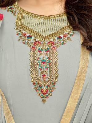Grey Georgette Heavy Embroidered Women's Semi-stitched Salwar Suit 4