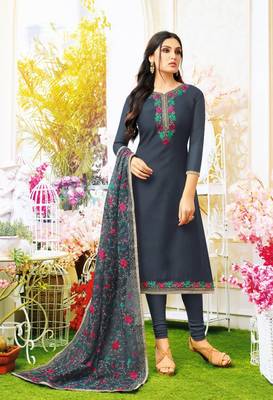 Dark Grey Chanderi Silk Unstitched Women's Dress Material 1