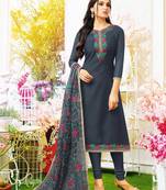 Dark Grey Chanderi Silk Unstitched Women's Dress Material