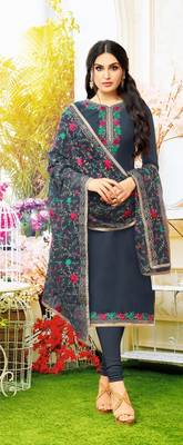 Dark Grey Chanderi Silk Unstitched Women's Dress Material 2