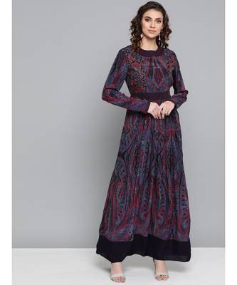 Ritu Kumar Purple Round Neck Full Sleev Long Printed Kurta With Embroidery 1