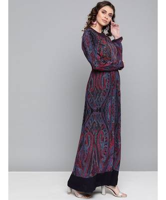 Ritu Kumar Purple Round Neck Full Sleev Long Printed Kurta With Embroidery 3
