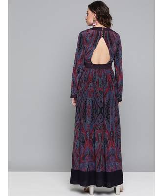 Ritu Kumar Purple Round Neck Full Sleev Long Printed Kurta With Embroidery 4