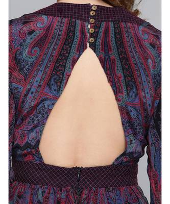 Ritu Kumar Purple Round Neck Full Sleev Long Printed Kurta With Embroidery 5