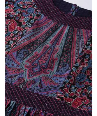 Ritu Kumar Purple Round Neck Full Sleev Long Printed Kurta With Embroidery 6