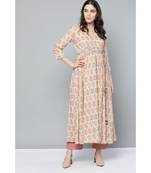 Ritu Kumar Off White V Neck Half Sleeve Long Printed Wrap Kurta