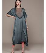 Ritu Kumar Blue Half Sleeve Long Solid Kaftan With Attached Necklace