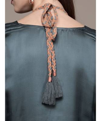 Ritu Kumar Blue Half Sleeve Long Solid Kaftan With Attached Necklace 4