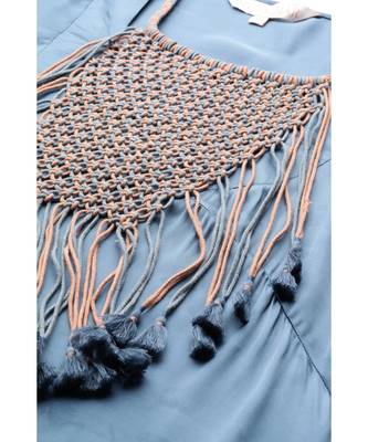 Ritu Kumar Blue Half Sleeve Long Solid Kaftan With Attached Necklace 6