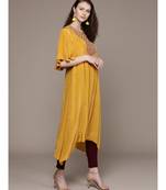 Ritu Kumar Yellow Half Sleeve Solid Kurta With Embroidered Yoke