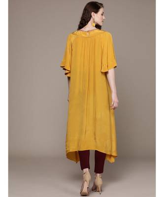 Ritu Kumar Yellow Half Sleeve Solid Kurta With Embroidered Yoke 2