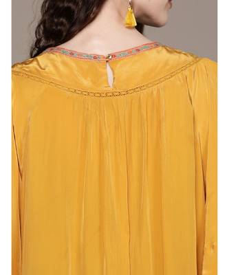 Ritu Kumar Yellow Half Sleeve Solid Kurta With Embroidered Yoke 3