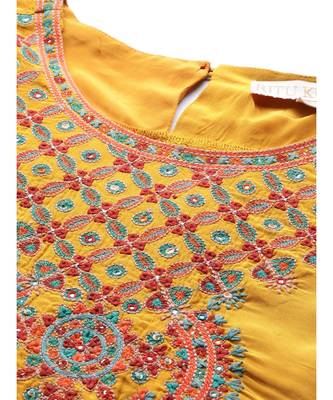 Ritu Kumar Yellow Half Sleeve Solid Kurta With Embroidered Yoke 6